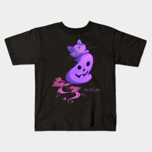 Mili Fay’s Halloween Pumpkin Cat — Purple Kids T-Shirt